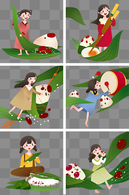 端午节包粽子插画