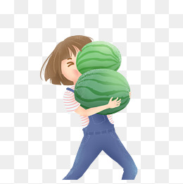 女孩抱着大西瓜免抠图
