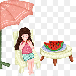 吃西瓜的夏季玩耍女孩