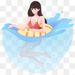 夏日游泳的卡通女孩