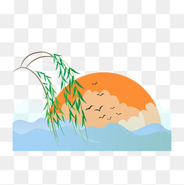 夕阳海水帆船