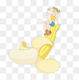 卡通吃香蕉的女孩