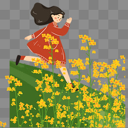 油菜花里奔跑的女孩