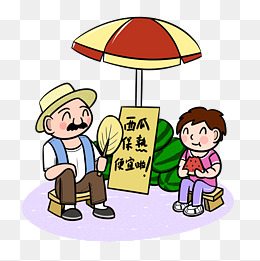 卡通夏季场景西瓜摊png透明底