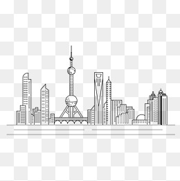 手绘线条城市上海建筑图片