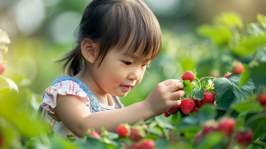 采摘草莓的儿童摄影8