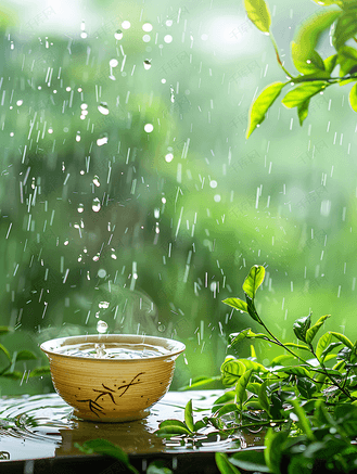 春天谷雨茶叶嫩芽下雨雨水摄影