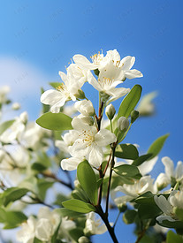 白色茉莉花淡蓝色天空摄影图