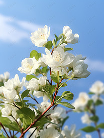 白色茉莉花淡蓝色天空图片