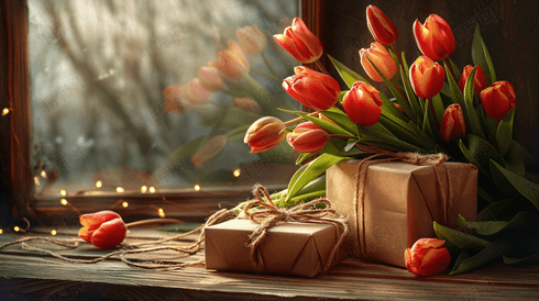 鲜花郁金香和礼物盒子13