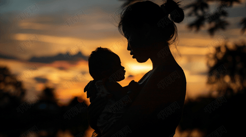 夕阳中妈妈抱着婴儿摄影16