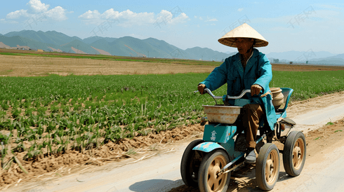 田间骑车的农民摄影