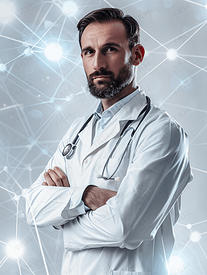 医疗保健 医疗未来技术男医生与听诊器虚拟屏幕