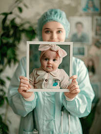护士抱着女婴的肖像