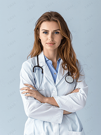 吸引力的女医生用听诊器的照片