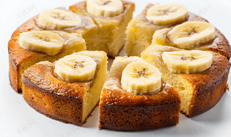 香蕉蛋糕切片孤立在白色背景上