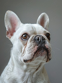 白色法国斗牛犬宠物狗肖像摄影配图