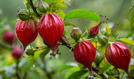 花园里的木槿或洛神花果子