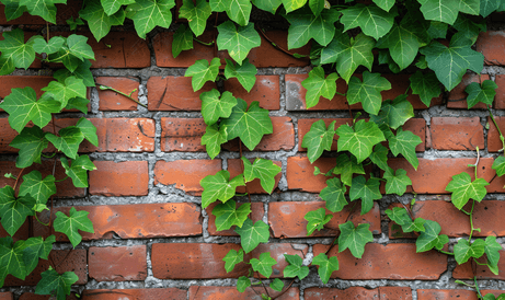 砖墙背景上特写和作物藤蔓