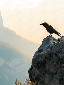 白云岩山脉中的乌鸦乌鸦黑鸟剪影
