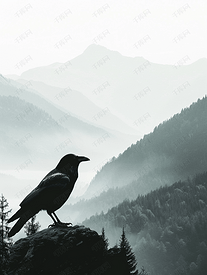 白云岩山脉中的乌鸦乌鸦黑鸟剪影
