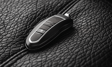 黑色皮革背景中的遥控车钥匙