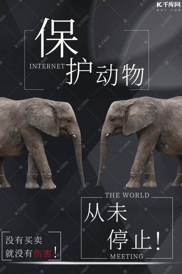 保护动物大象黑色创意海报