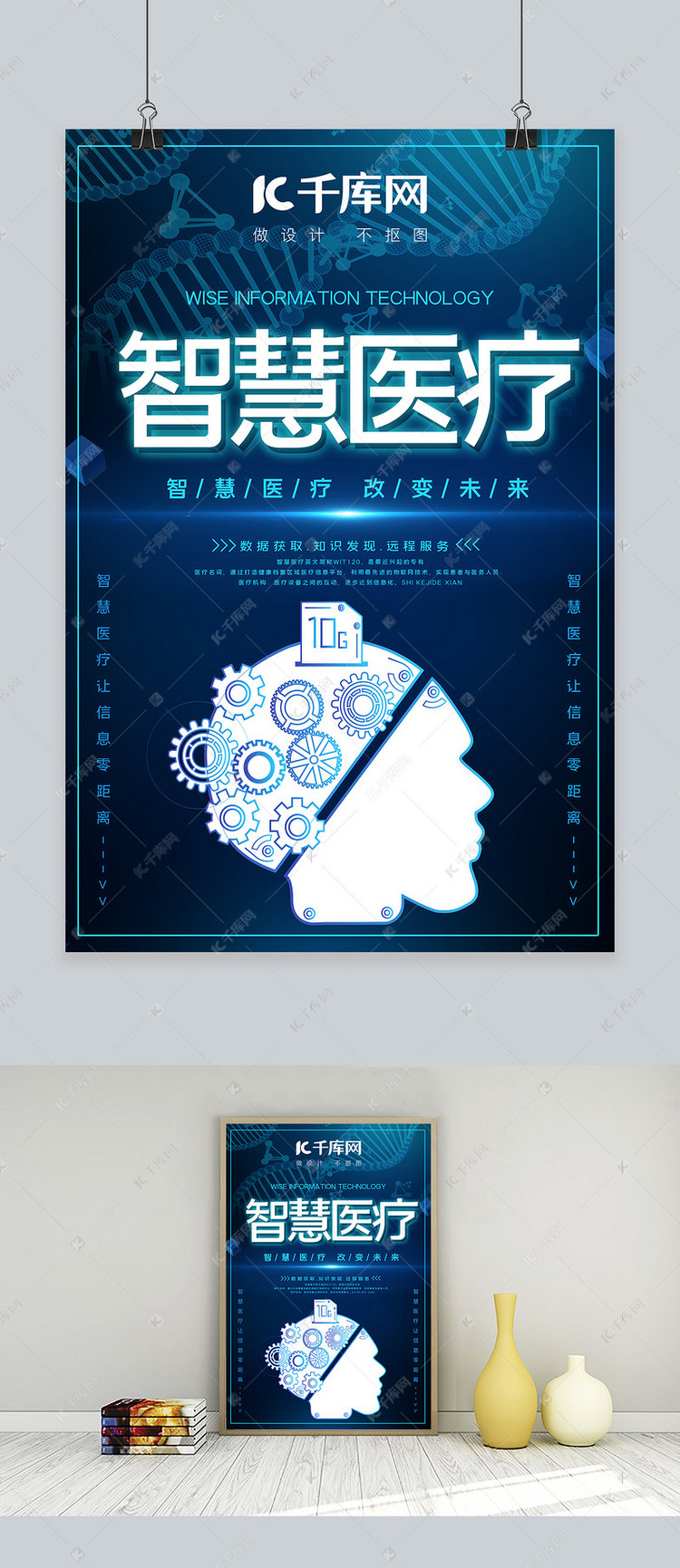 智慧医疗科技头脑蓝色科技风海报