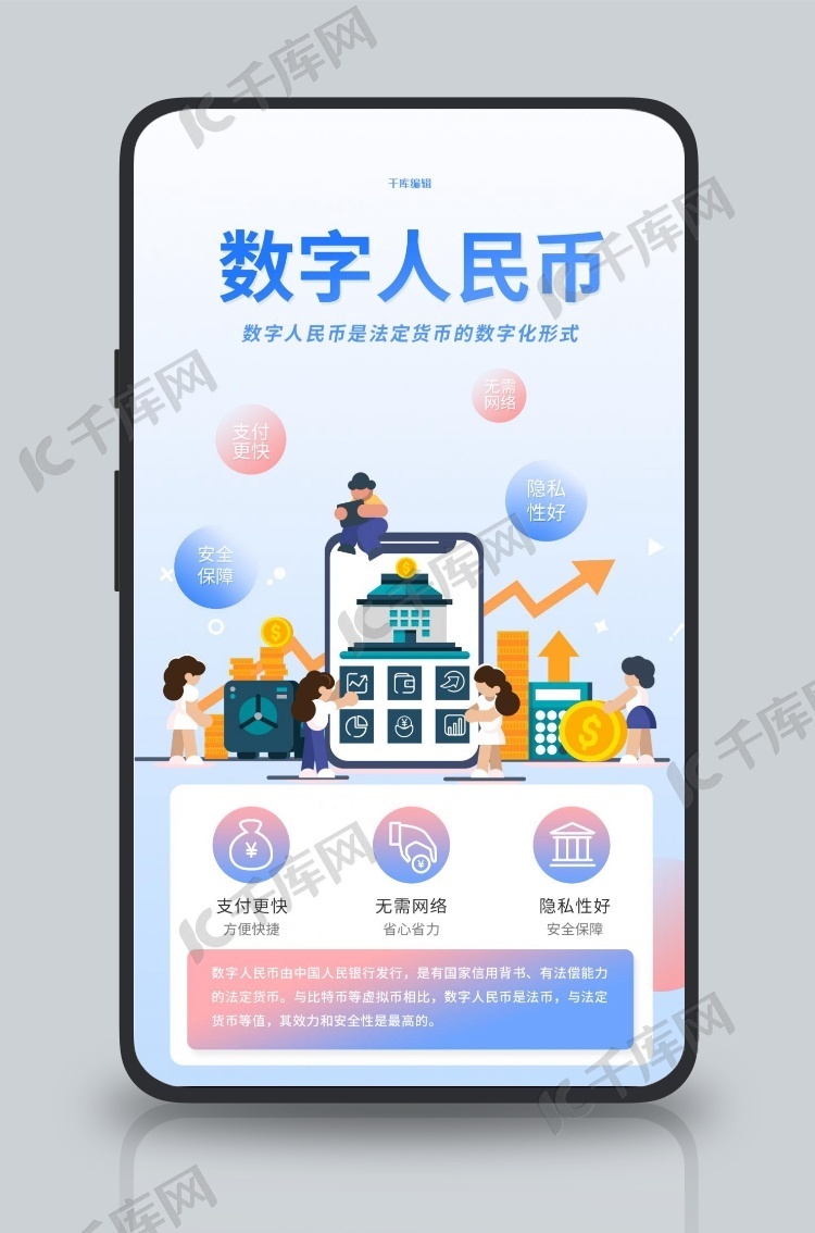 数字人民币银行货币蓝色渐变手机海报