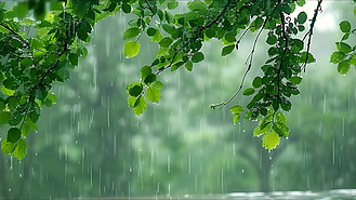 4K春雨下雨在雨中随风飘动的树枝AI视频素材