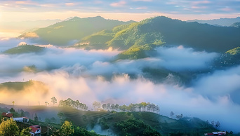 云雾缭绕的山川风景树林航拍AI视频素材