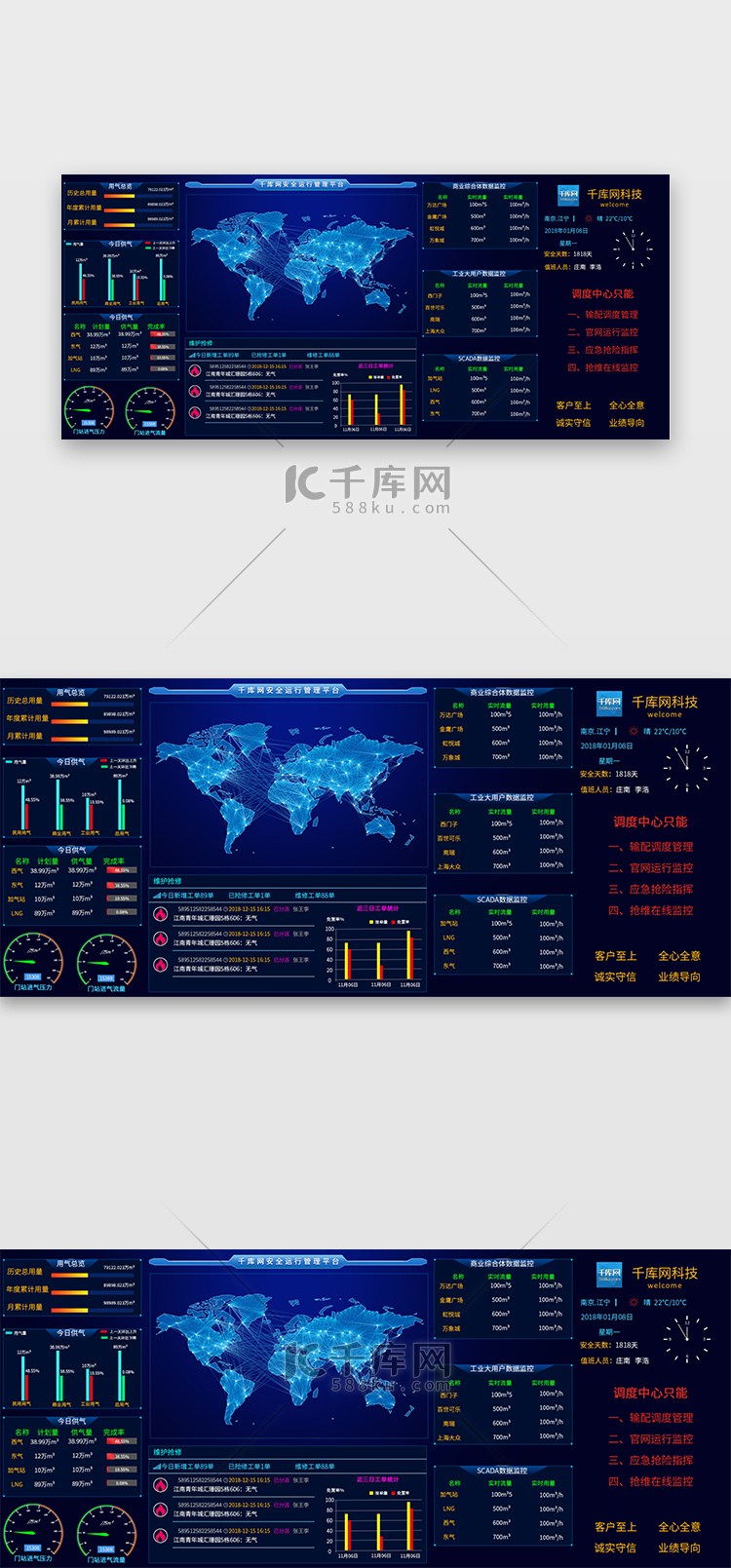 蓝色科技简约风数据可视化系统数据页面