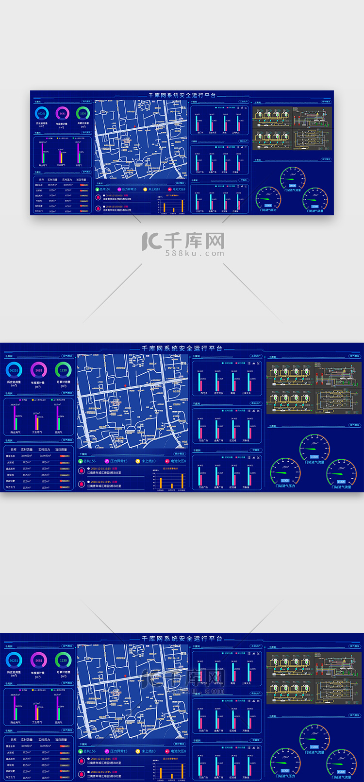 千库网蓝色科技感大数据可视化系统报告页面