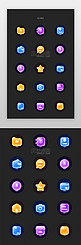 APP实用图标icon果冻感黄色、紫色、蓝色矢量图标