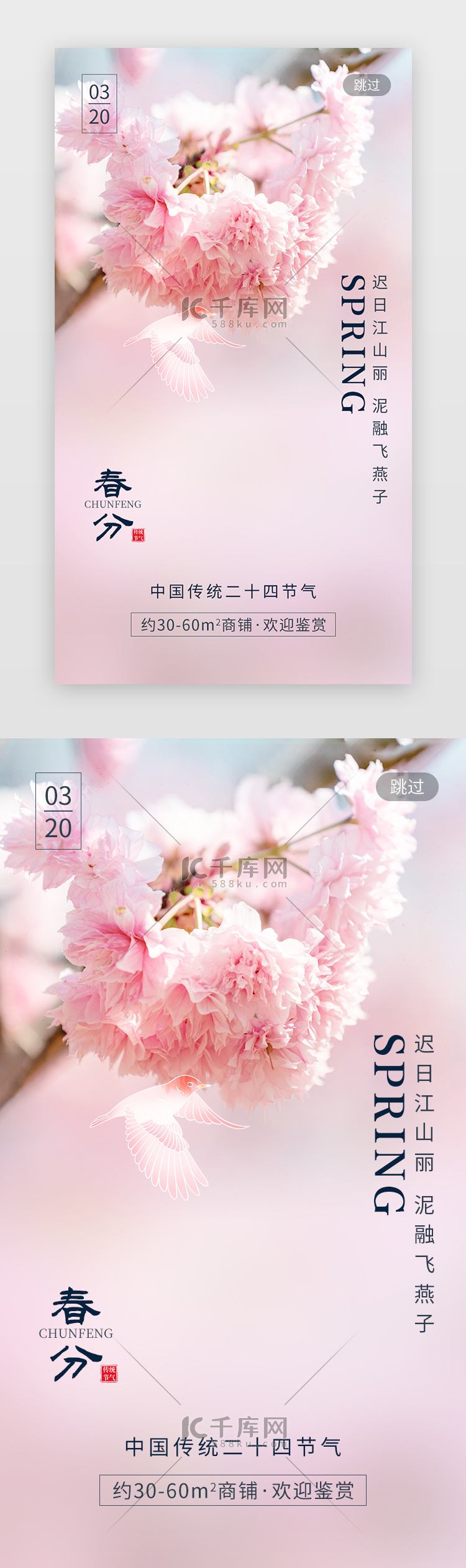 二十四节气春分app闪屏创意粉色樱花