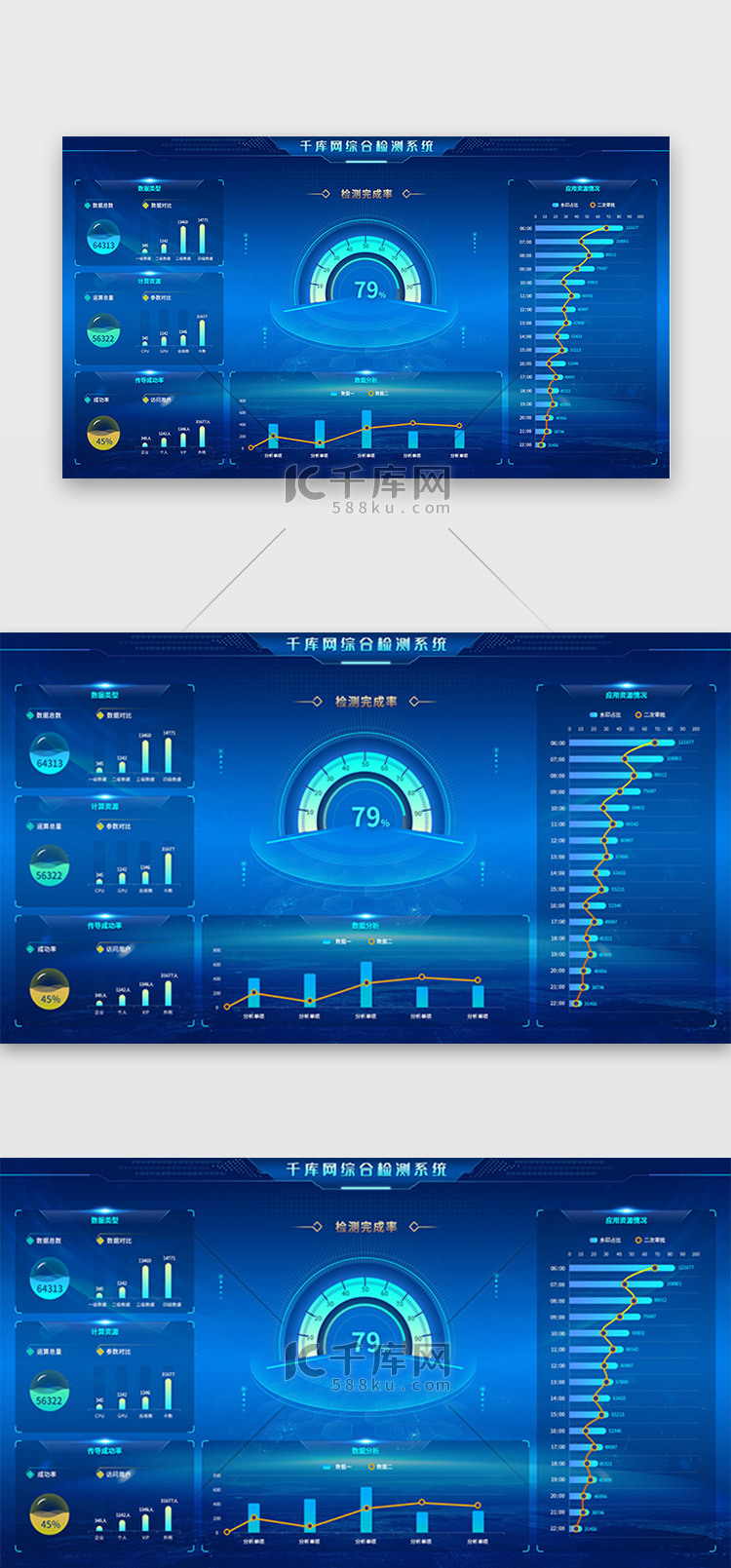 综合检测系统网页大屏科技风蓝色仪表盘