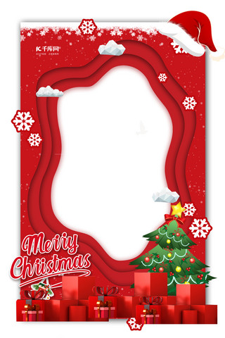 圣诞框海报模板_圣诞节圣诞快乐红色简约海报