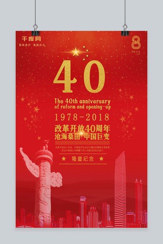 改革开放40周年红色时尚大气海报