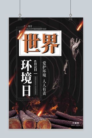 创意世界环境日海报模板_黑色创意世界环境日公益海报