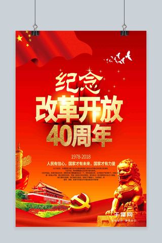 成果展示背景墙海报模板_党建风纪念改革开放40周年海报