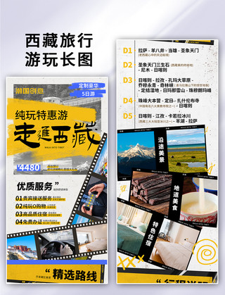 pvc胶片海报模板_西藏旅行行程安排拼贴胶片游玩营销长图