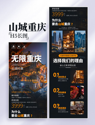 重庆豌杂面海报模板_山城重庆旅游游玩出游营销长图设计