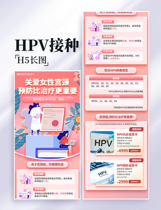 疫苗医疗海报模板_女性健康HPV疫苗接种医疗健康长图设计 