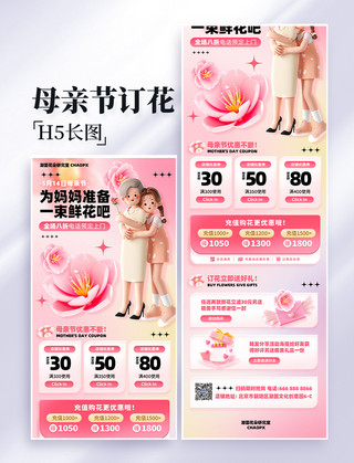 思考中的妈妈海报模板_母亲节订花送花花朵营销长图设计
