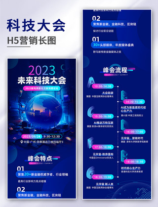 运营大会海报模板_未来科技大会流程介绍宣传蓝色长图设计