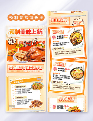 秋天餐饮海报模板_黄色创意拼贴风预制菜餐饮美食快消品营销长图H5公众号
