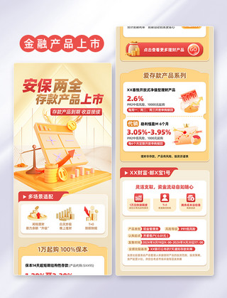 冷藏产品海报模板_橙色商务立体风金融理财产品上市营销长图H5