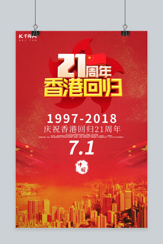 千库网原创香港回归21周年海报