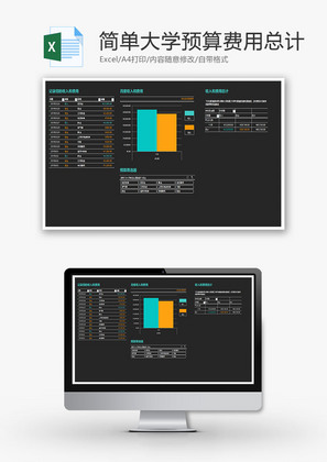 简单大学预算费用总计报表