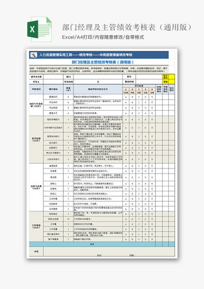 部门经理及主管绩效考核表Excel模板